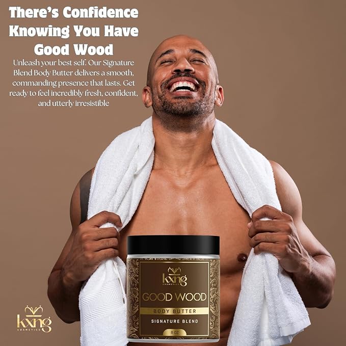 KXNG Cosmetics, Body Butter, Organic Skin Care for Men and Women, Body Moisturizer Lotions and Creams, Raw Shea Butter, Cocoa Butter, Mango, Coconut Oil, Hand, Foot, All Skin Types (Good Wood XL)