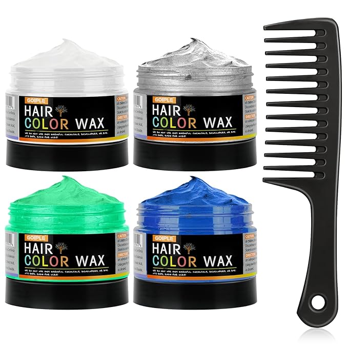 4oz Temporary Hair Color Wax for Men Women Kids Daily Party Cosplay Halloween DIY Washable Hair Wax Color Natural Instant Hair Paint Wax (White&Gray&Green&Blue, 5pcs)