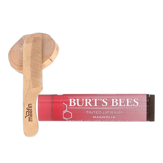 Tinted Magnolia Lip Balm, 0.15 Oz - Moisturizing Lip Care With Moofin Wooden Comb, Magnolia Lip Balm With A Hint Of Color (Pack Of 1)