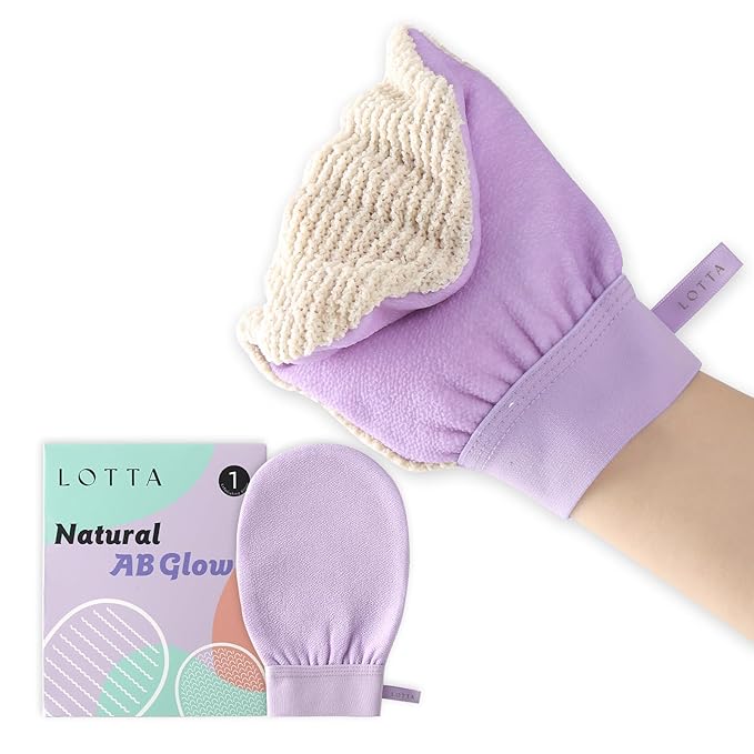 LOTTA Dual-Sided Exfoliating Gloves - Natural Viscose & Sisal for Deep Body Scrub & Massage - Gentle for Sensitive Skin - Replaces Loofah (Purple-Medium)
