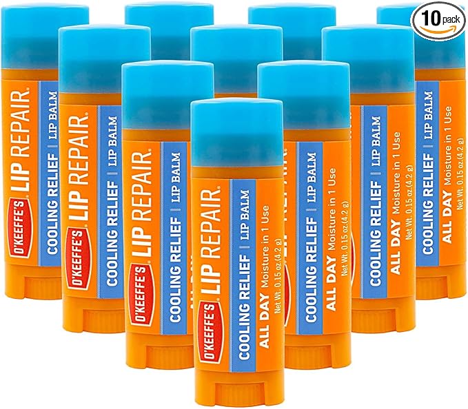 O'Keeffe's Cooling Relief Lip Repair Lip Balm for Dry, Cracked Lips, Stick, (Pack of 10)