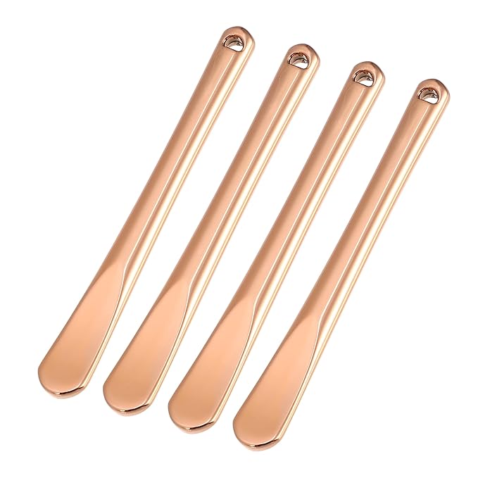 VOCOSTE 4 Pcs Makeup Spatula Mini Spoon, Eye Cream Massage Sticks Beauty Scoop, for Facial Cosmetic Face Cream, Zinc Alloy 2.32"x0.30", Rose Gold Tone