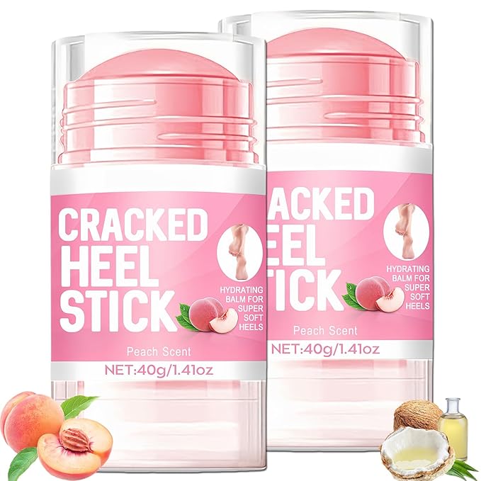 2Pcs Peach Extract Heel Balm Stick for Feet and Hands, Moisturizing Heel, Balmfor Dry Cracked Feet, Hydrating Stick for Foot & Hands, For Women & Men, Travel Size