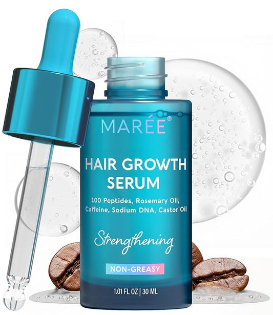 MAREE Hair Growth Serum - Caffeine Peptides Castor Rosemary Oil for Hair Growth - Products for Women & Men - Hair Oils for Hair Growth - Hair Regrowth Tonic - Scalp Serum - Suero Para El Cabello