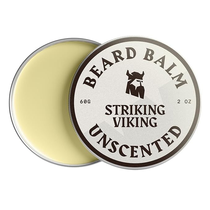 Striking Viking Beard Balm for Men & Mustache Balm with Shea Butter & Argan Oil - 2 oz, Light Hold - Fragrance Free Beard Conditioner & Softener - Softens & Shapes with Tea Tree & Jojoba Oils