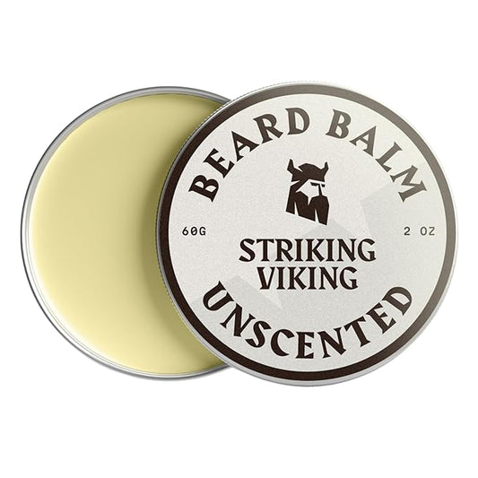 Striking Viking Beard Balm for Men & Mustache Balm with Shea Butter & Argan Oil - 2 oz, Light Hold - Fragrance Free Beard Conditioner & Softener - Softens & Shapes with Tea Tree & Jojoba Oils