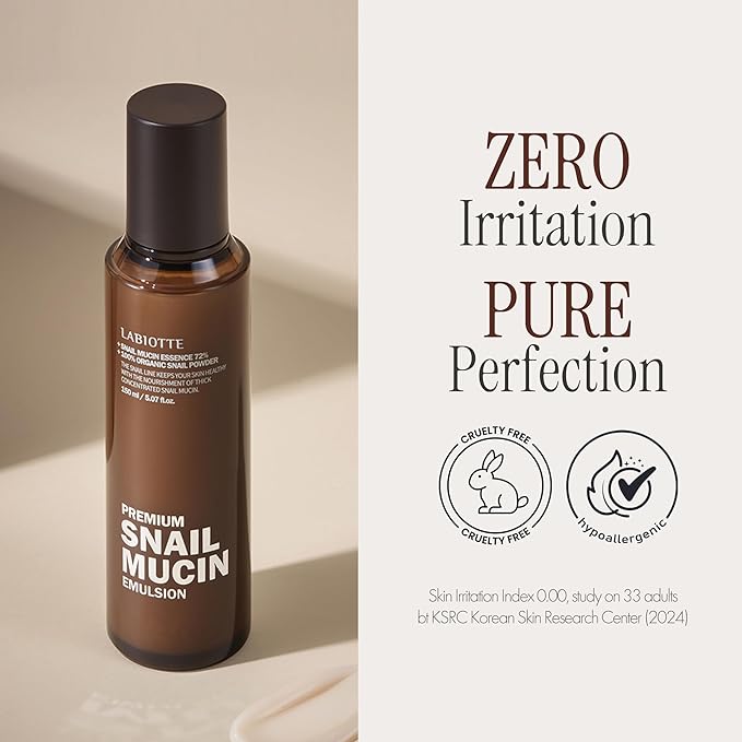 LABIOTTE Premium Snail Mucin Emulsion | Korean Skin Care Emulsion for Women & Men w/ 72% Snail Mucin Essence | Hypoallergenic Balancing Emulsion | Hydrating Moisturizer Emulsion (5.07 fl oz)