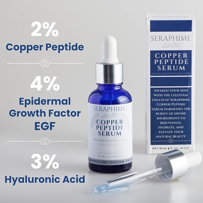 Copper Peptides Serum for Face, 2% Copper Peptide with 4% Epidermal Growth Factor (EGF Serum), Niacinamide, Ceramides, Squalane & Hyaluronic Acid, Multi Peptide, Collagen Peptide Complex, 1 fl oz
