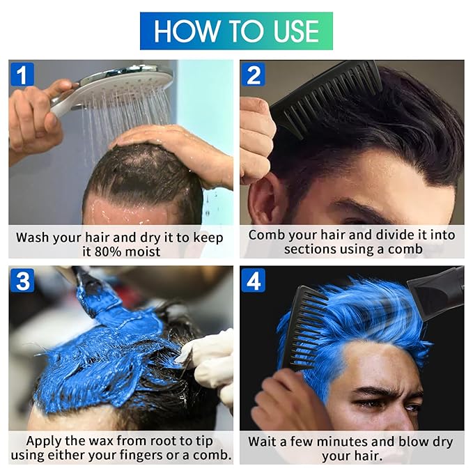 4oz Temporary Hair Color Wax for Men Women Kids Daily Party Cosplay Halloween DIY Washable Hair Wax Color Natural Instant Hair Paint Wax (White&Gray&Green&Blue, 5pcs)