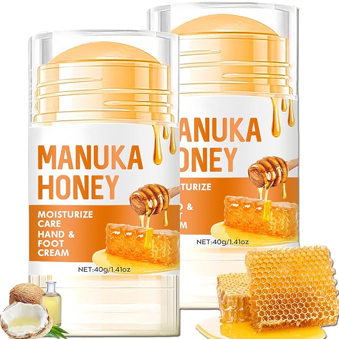2Pcs Manuka Honey Foot Balm Stick, Moisturizing Hand and Foot Cream for Dry Cracked Heels, Heel Stick Balm for Women & Men, Callus Hydrating Cream for Hands, Elbows & Knees