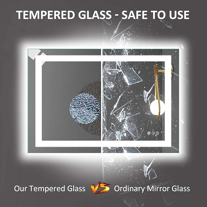 Amorho LED Bathroom Mirror 48" X36" with Front and Backlight, Stepless Dimmable Wall Mirrors with Anti-Fog, Shatter-Proof, Memory, 3 Colors, Double LED Vanity Mirror