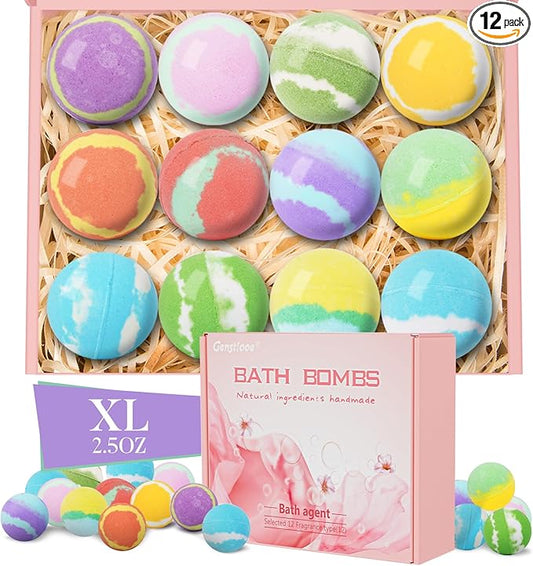 Bath Bombs for Women, 12 Pcs XL Organic Natural bathbombs with Shea Butter & Safe Oil for Dry Skin Moisturizing, Relaxing Aromatherapy, Bubble SPA, Mothers Day Gifts for Her Wife Girlfriend Mom