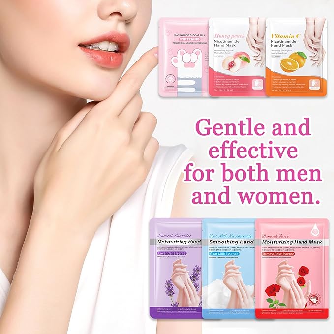 Hydrating Hand Masks, 6PCS Hand Mask Moisturizing Gloves for Men Women, Smooth Long Lasting Soft Exfoliating Hand Peeling Spa Mask Moisturizer Beauty Gift Set for Dry Cracked Rough Dull Hands（A)