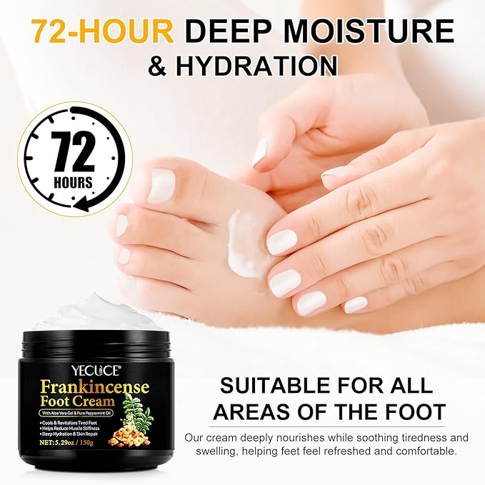 Frankincense Foot Cream 5.29oz, Frankincense Balm for Skin, Feet and Body Care, Deep Moisturizing and Soothing Skin with Pure Essential Oils for Dry, Cracked Heels