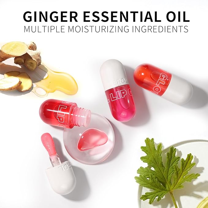 Lip Plumper Raspberry (0.19 Fl. Oz.) Lip Gloss Natural Lip Oil 2in1 Lip Care Serum for Beautiful Fuller-Looking Lips, Hydrating & Reduce Fine Lines,Peach