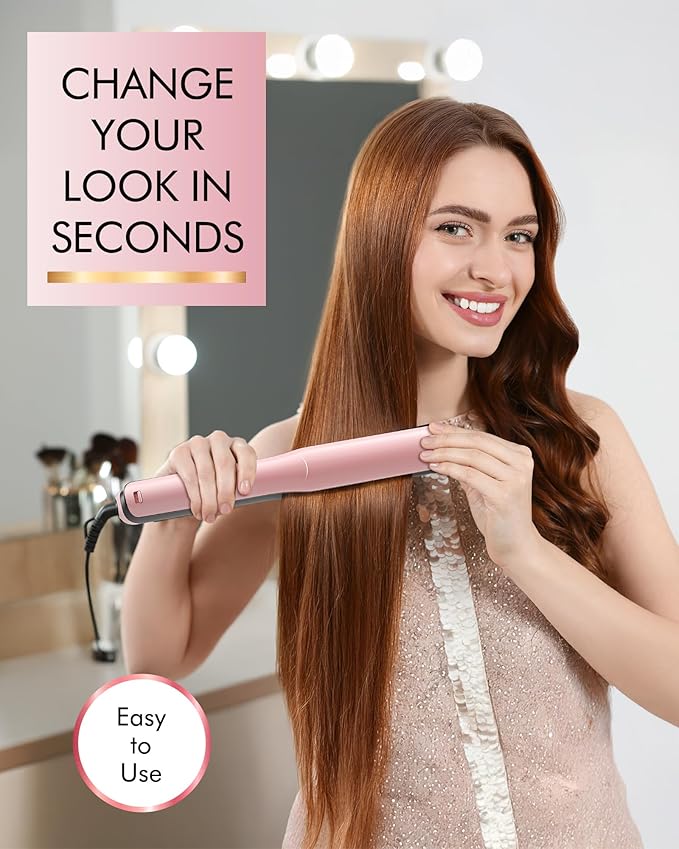 Betahouse Flat Iron Hair Straightener Airflow Curling Iron, Hair Straightener and Curler 2 in 1, 1 Inch Ionic Curling Wand with Cooling Air and Essential Oil Scent, 3 Temp 350-450℉ Dual Voltage