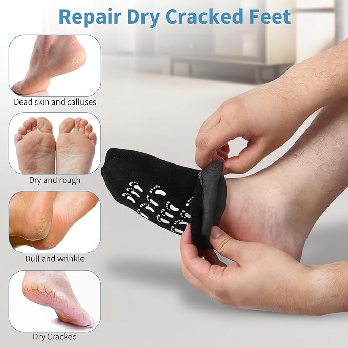 Large Silicone Moisturizing Socks for Men - 1 Pair Soft Foot Care Socks - 11“ Large Size Feet Moisturizing Socks for Dry Cracked Feet (Size L)