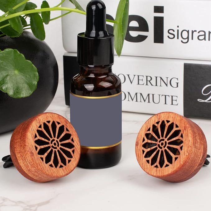 Essential Oil Car Diffuser, 2 PCS Gothic Flower Car Aromatherapy Wood Diffuser with Vent Clip