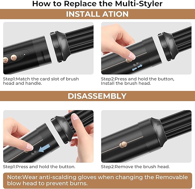 7 in ONE Hair Dryer Brush, Powerful Blow Dryer Brush with Auto- Wrap Curler, Detachable Fast Drying, Volumizing, Curling, Straightening, Ionic Hair Dryer with Diffuser, Hair Styling Tools 100-120V