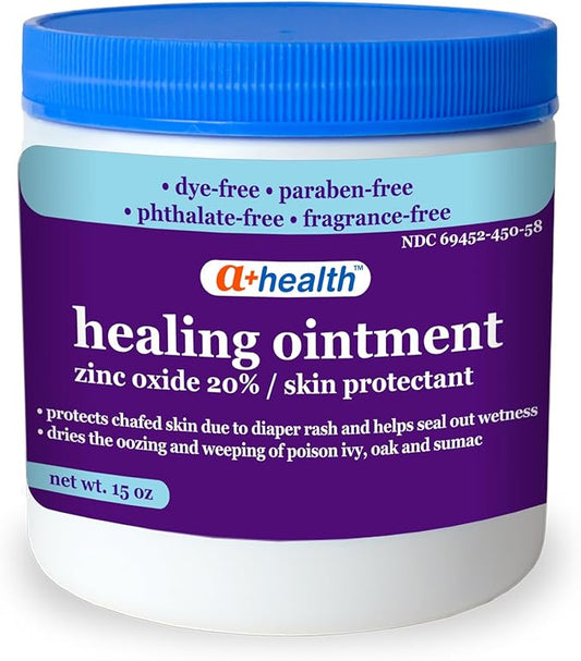 Zinc Oxide 20% Healing Ointment Skin Protectant Barrier 15 Oz Jar Provides Relief and Treatment of Diaper Rash, Chafed Skin, Poison Ivy, Oak, Sumac for Adults and Babies