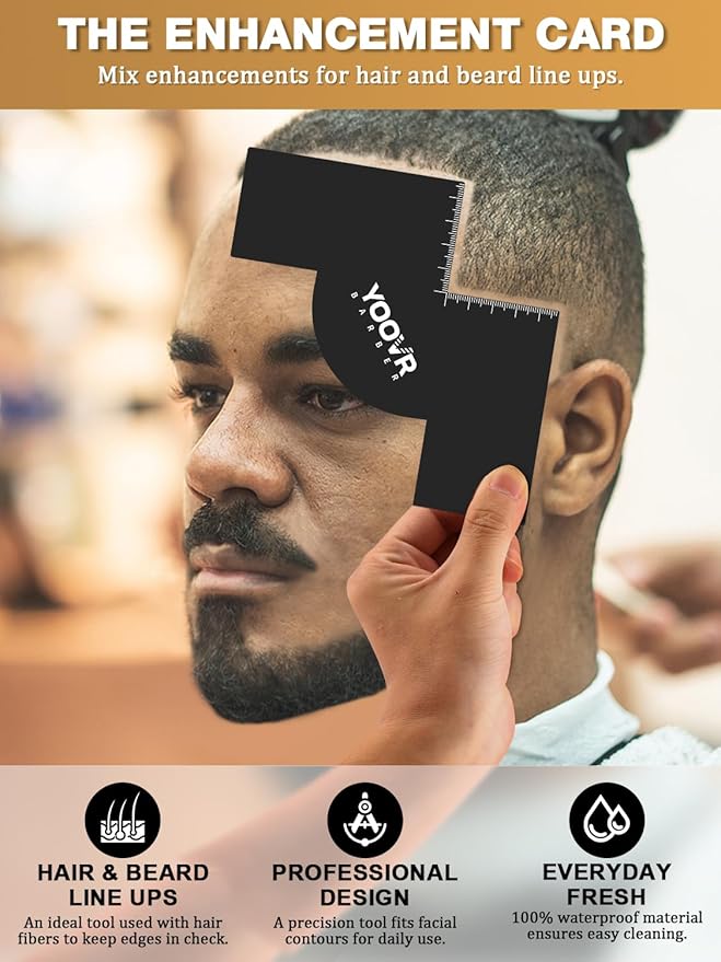 2PCS Barber Accessories for Haircut & Beard Lineup, Enhancement Card for Barbers & Beginners, Essential Shaping Tool for Beard Trimmer Hair Clipper Hair Fiber Enhancements Barber Spray, M-shaped