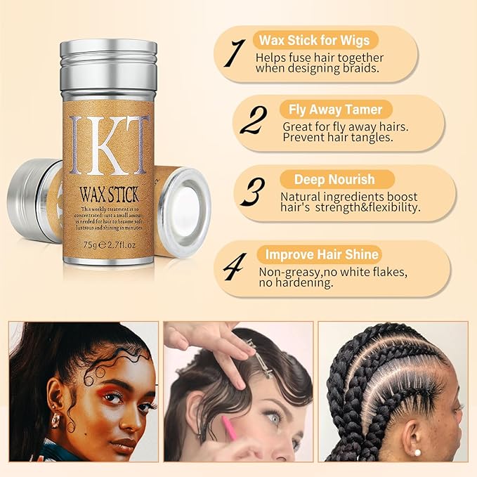 Hair Wax Stick Set for Flyaways, Slick Back Hair Finishing Tool Kit - Edge Brush Rat Tail Comb Set, Topsy Tail Tool - 10 Pcs