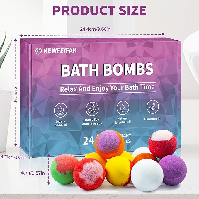 Bath Bombs Birthday Gift for Women Mom Her Daughter Wife Set, 24-Pack Aromatherapy Bubble Bath, Handmade Natural & Organic, Spa Relaxing Birthday Gifts for Men, Amazing Present for Kids