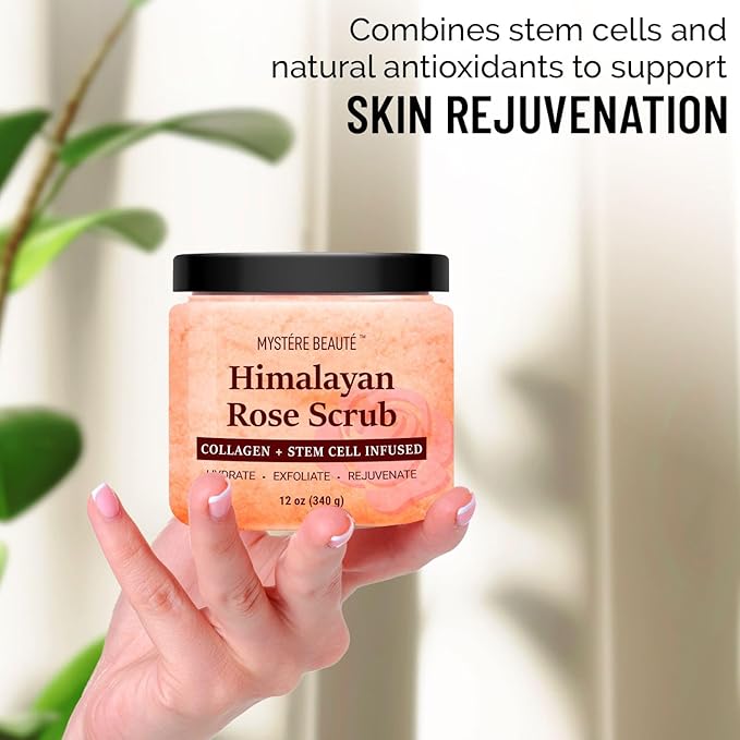 Himalayan Salt Body Scrub 12 oz each Twin Pack - with Collagen and Stem Cells - Exfoliating Salt Scrub for Cellulite - Deep Cleansing for Acne, Scars, Wrinkles - Moisturizes Skin