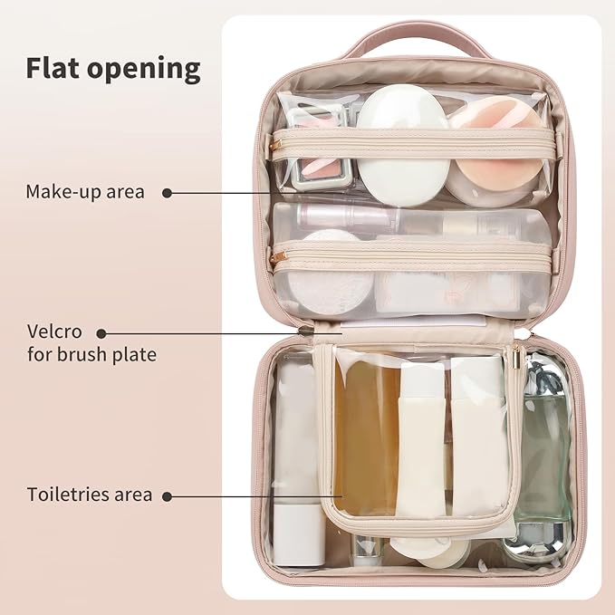 RIGHT AWAY Travel Toiletry Bag for Women, Waterproof Makeup Bag&Case, Portable Cosmetic Organizer Checkered Make up Bag for Full Sized Toiletries，Cosmetics and Travel-Size Accessories,Pink Checkered