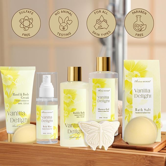 Spa Gifts for Women, 15Pcs Vanilla Rose Women Spa Gift Baskets w/Body Mist, Diffuser, Bath Bomb. Relaxing Bath Sets, Mothers Day Gifts for Mom, Unique Birthday Gift Basket