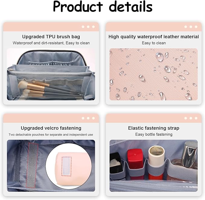 BOYATU Travel Makeup Bags for Women: Vegan Leather Cosmetic Bag Set of 3 - Large Capacity Make up Bag with Divider - Wide Open Waterproof Toiletry Organizer Bag with Handle (05-Pink)