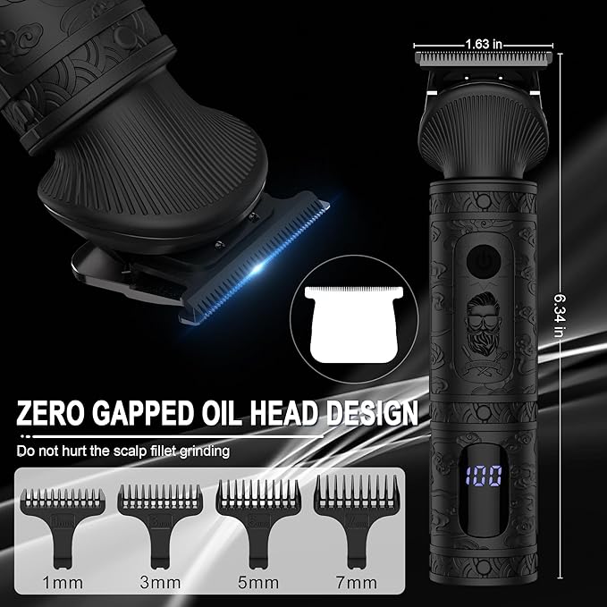 Beard Trimmer for Men Professional Mens Beard Grooming Kit T-Blade Trimmer Electric Shaver Razor Nose Body Trimmer Hair Cutting Kit Cordless 7 in 1 Black