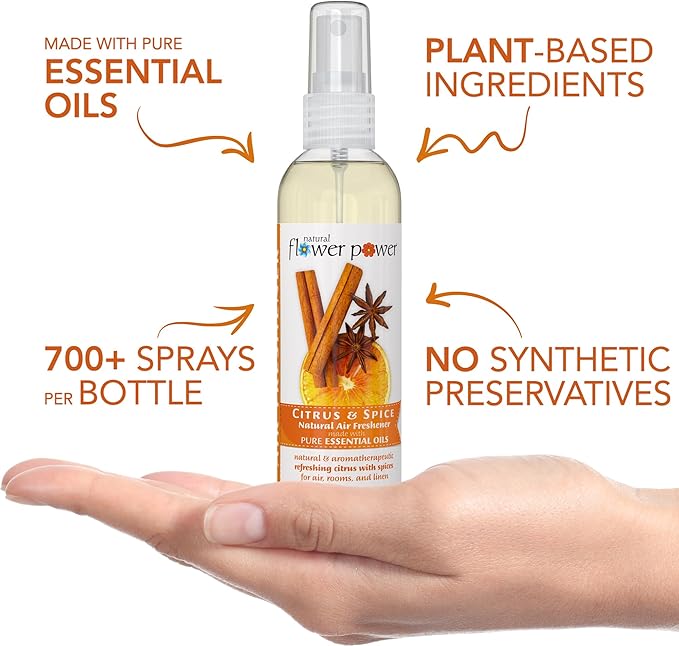 Air Freshener Spray - Odor Eliminator w/Essential Oils - Home, Car & Fabric - Cruelty Free & Vegan - 2 - Citrus & Spice - 2 x 4 fl oz