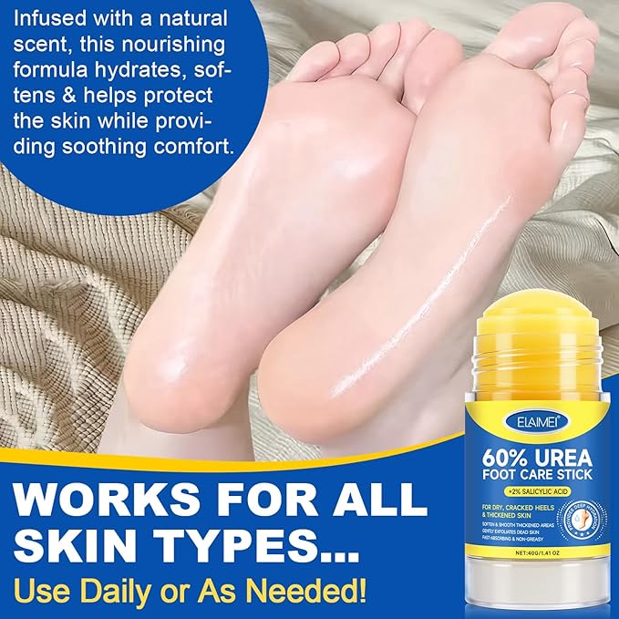 60% Urea Cream Stick plus 2% Salicylic Acid, Maximum Strength Urea Foot Cream Callus Remover for Dry Cracked Heels, Hands, Knees,Exfoliating Moisturizer, Dead Skin Remover Foot Balm 1.4oz (2pcs)