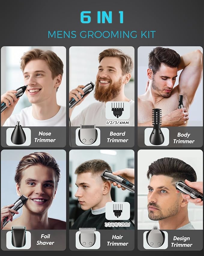 Brightup Beard Trimmer for Men - Electric Razor & Shaver, Cordless Hair Clippers Trimmers Set, IPX7 Waterproof Mens Grooming Kit for Shaving Face, Mustache, Body, Ear, Nose Hair Trimmer, Gifts for Men