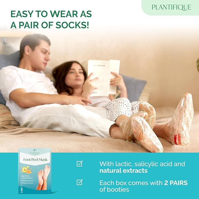 PLANTIFIQUE Foot Peeling Mask 1 Pair | Dermatologically Tested Repairs Heels & Removes Dry Dead Skin for Baby Soft Feet | Exfoliating Foot Peel Mask for Dry Cracked Feet | Jasmine