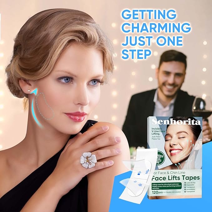 Senhorita Face Lift Tape, 120Pcs Instant Face Lift Tape Invisible, Face Tape Lifting Hide Double Chin and Wrinkles, Lifting Saggy Skin