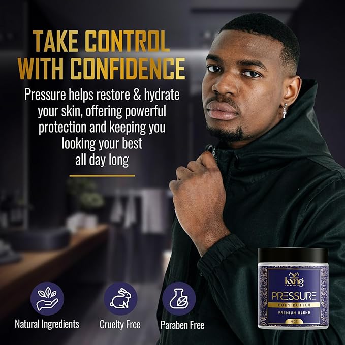 KXNG Cosmetics, Body Butter, Organic Skin Care for Men and Women, Body Moisturizer Lotions and Creams, Raw Shea Butter, Cocoa Butter, Mango, Coconut Oil, Hand, Foot, All Skin Types (Pressure)