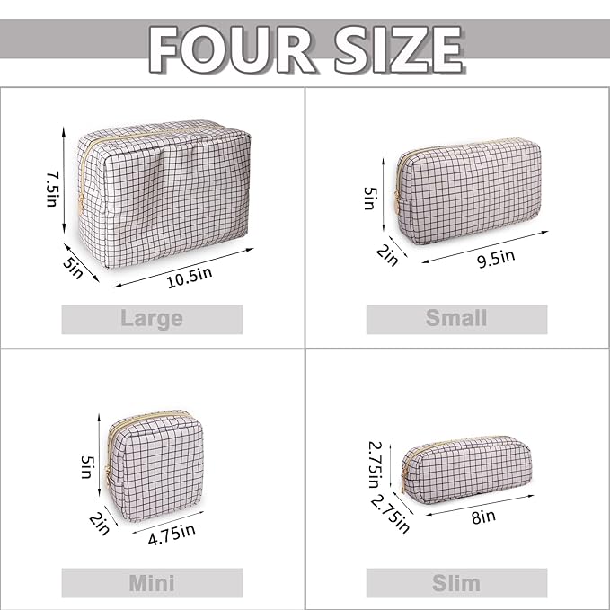 Mini Makeup Pouch for Purse, Nylon Travel Toiletry Organizers Small Cosmetic Bag for Women Girl, Checkered Cute Zipper Coin Purse Preppy Storage Bag for School Work(Mini-Checkered)