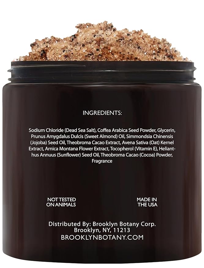 Brooklyn Botany Arabica Coffee Body Scrub - Moisturizing and Exfoliating for Body, Face, Hand, Foot - Fights Stretch Marks, Fine Lines, Wrinkles - Great Gifts for Women & Men - 10 oz