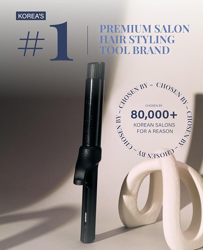 GLAMPALM Curling Iron 1 1/4" - Long Barrel Ceramic Hair Curler for Women, Korea's No.1 Salon Hot Tool, 5 Temps & 30s Heat-up, 3D Swivel Cord & Dual Voltage, Black (GP628)