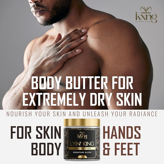 KXNG Cosmetics, Body Butter, Organic Skin Care for Men and Women, Body Moisturizer Lotions and Creams, Raw Shea Butter, Cocoa Butter, Mango, Coconut Oil, Hand, Foot, All Skin Types (Lyin’ King)