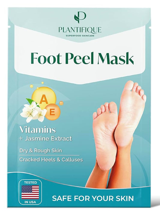 PLANTIFIQUE Foot Peeling Mask 1 Pair | Dermatologically Tested Repairs Heels & Removes Dry Dead Skin for Baby Soft Feet | Exfoliating Foot Peel Mask for Dry Cracked Feet | Jasmine