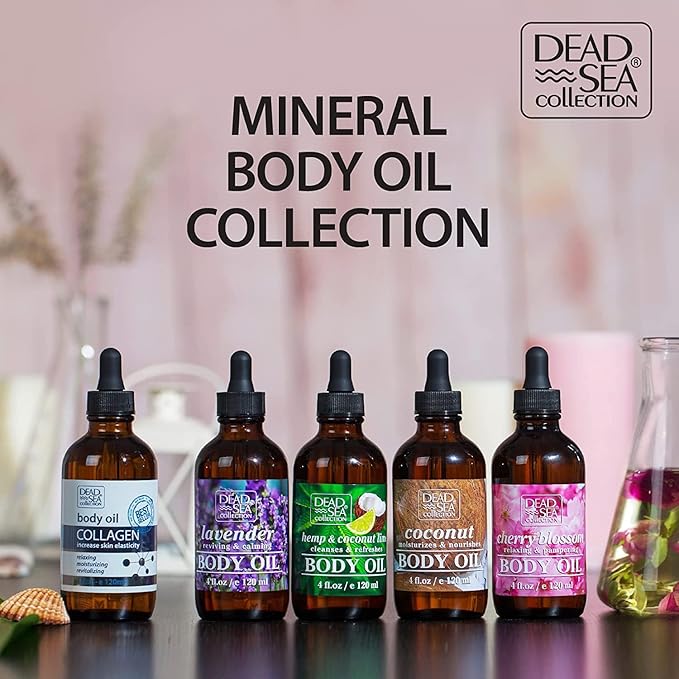 Dead Sea Collection Body Oil for Dry Skin - Collagen & Vitamin E - Moisturizing & Nourishing, Anti-Aging & Skin Elasticity Support for Face Pack of 2 (4 Fl. Oz Each)