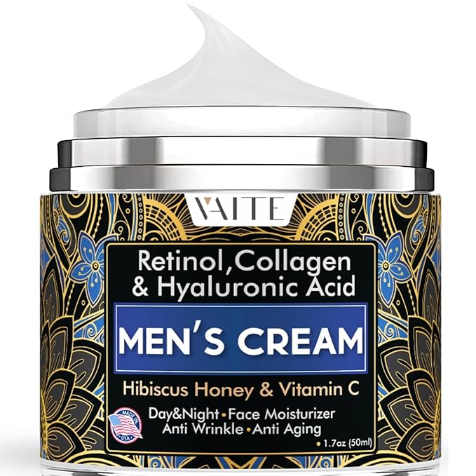 VAITE Mens Face Skin Moisturizer with Collagen, Retinol Ant-Aging, Anti-Wrinkle Under the Eyes Men's cream care for Face with Hibiscus & Honey, Hyaluronic acid, Vitamin C Made in USA