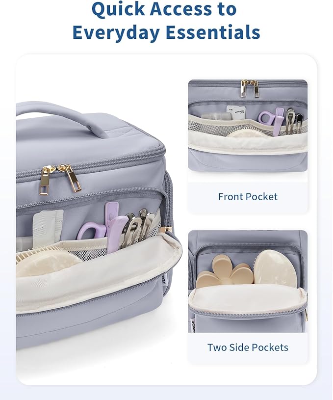 WANDF Travel Toiletry Bag for Women, Wide-open Large Makeup Bag with Handle, Puffy Makeup Organizer for Toiletries, Cosmetics, Accessories, Essentials (Slate Blue)