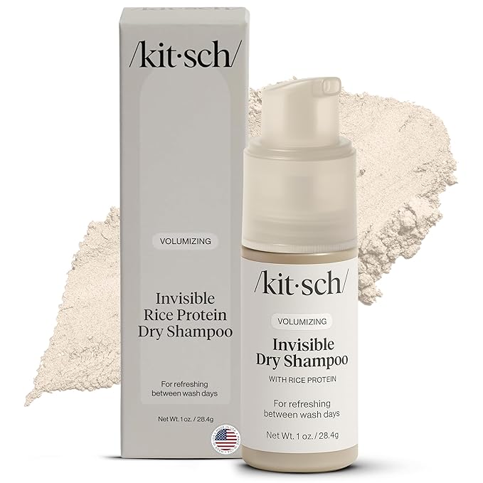 Kitsch Volumizing Rice Protein Dry Shampoo Powder - Dry Shampoo for Women & Men, No White Cast, Absorbs Oil, Non-Greasy, For Light-to-medium Hair Colors, Travel Size in Pump Form - Invisible 1oz