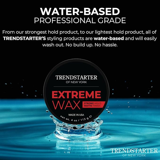 TRENDSTARTER Hair Wax - Extreme, 4oz - Matte Finish - Premium Water Based Flake-Free Hair Styling Pomade for All Hair Types - All-Day Strong Hold