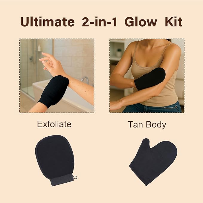 Self Tanner Mitt Applicator Set 2 Pack, Self Tanning Mitt For Self Tanner Body, Streak Free Sunless Tan Gloves, Exfoliating Gloves For Self Tanner,Tanning Mit Kit,Tan Mit Applicator