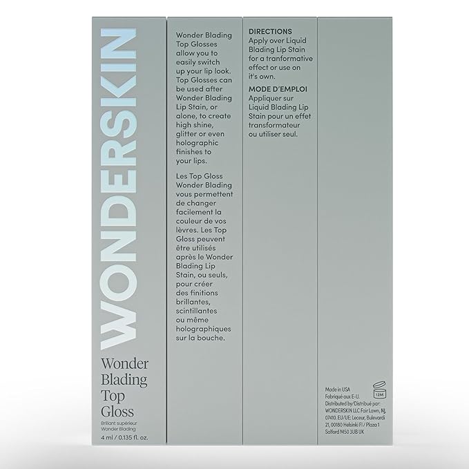 Wonderskin Lip Gloss Blading Top Gloss, Hydrating and High Shine Finish Lip Makeup (Blue Glitter)